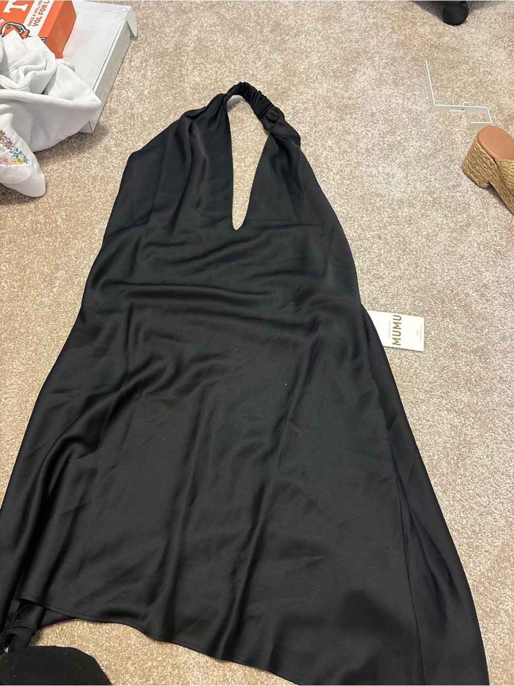 Show Me Your Mumu Black Satin Halter Dress